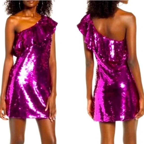 Leith Pink Sequin One-Shoulder Dress NWT - Picture 2 of 9
